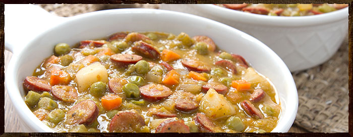 Gourmet Pea Soup with Old Wisconsin Snack Sticks