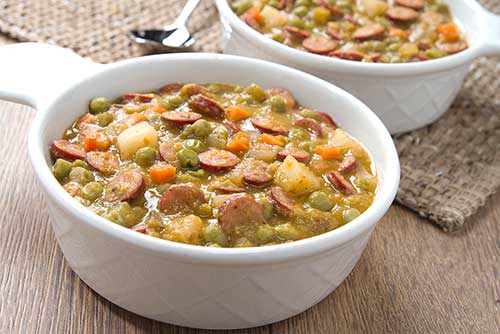 Gourmet Pea Soup with Old Wisconsin Snack Sticks